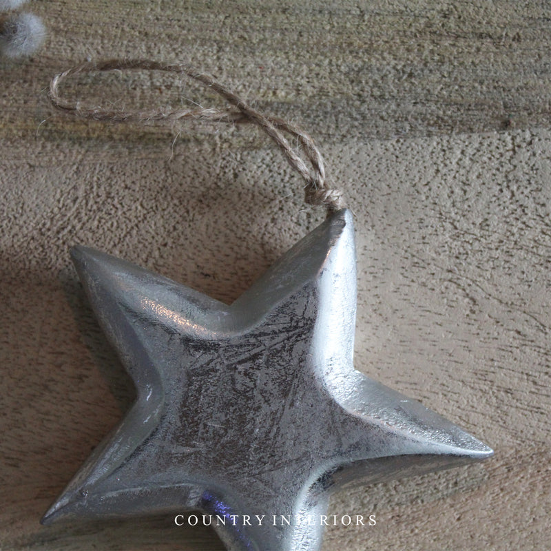 Silver Wooden Stars - Set of Two