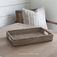 Brushed White Rattan Tray