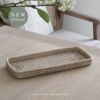 Brushed White Rectangular Rattan Tray