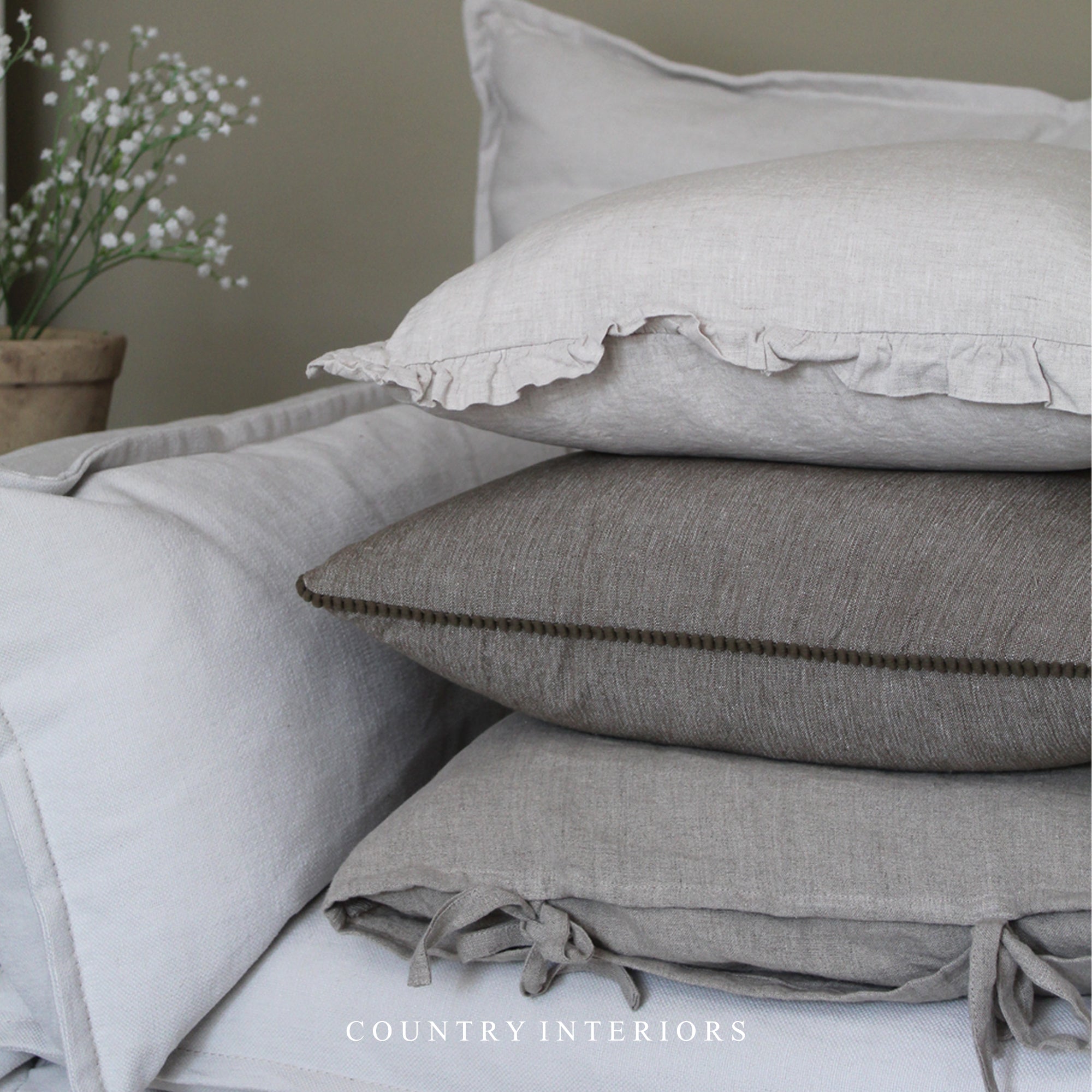 Linen ruffle pillow on sale cases