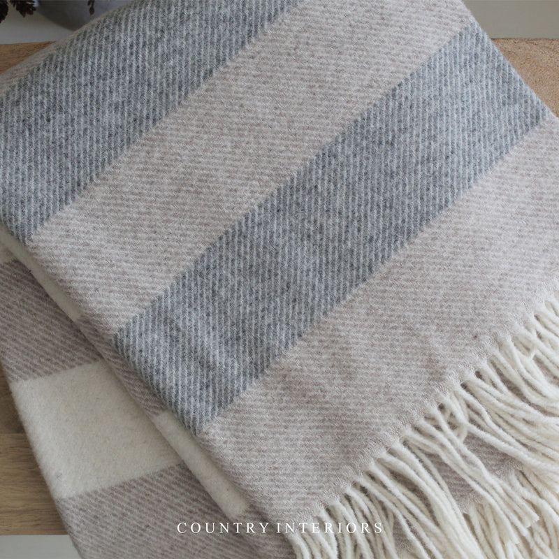 Pure Wool Throw in Camel & Grey Stripe - 130x180cm