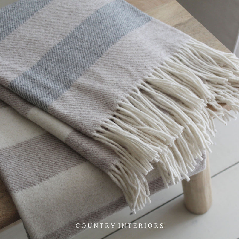 Pure Wool Throw in Camel & Grey Stripe - 130x180cm