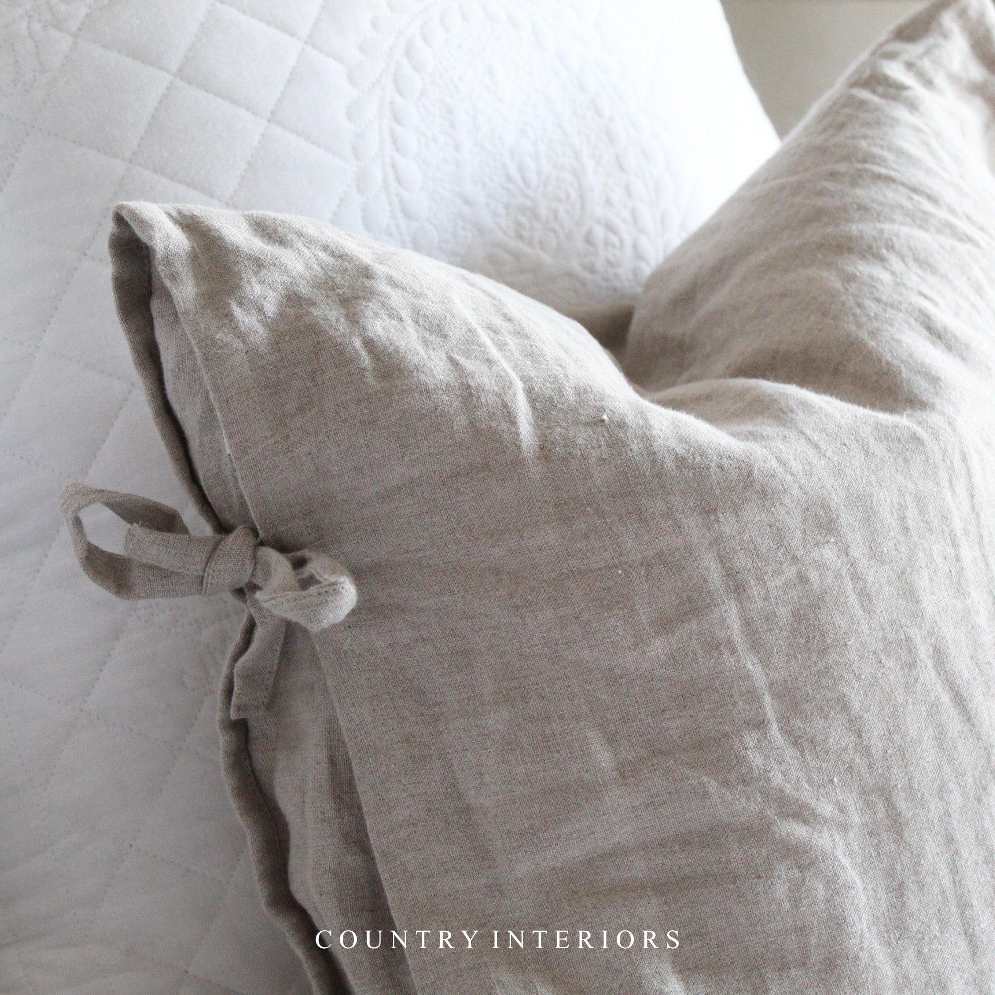 Linen Cushion with Ties Feather Inner Country Interiors