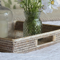 Brushed White Square Rattan Tray