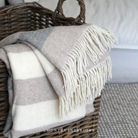 Pure Wool Throw in Camel & Grey Stripe - 130x180cm