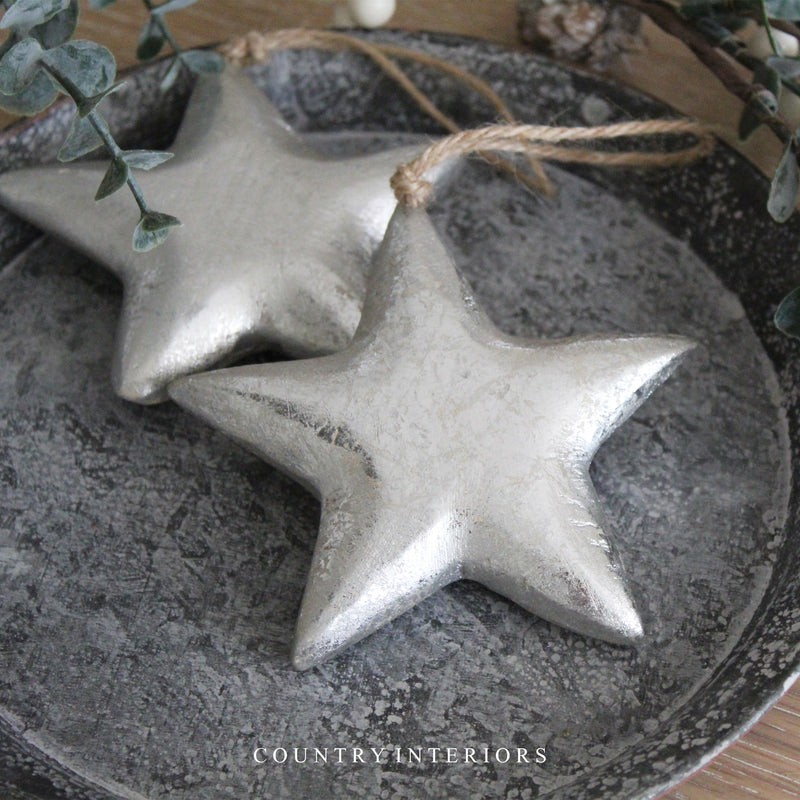 Silver Wooden Stars - Set of Two